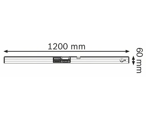 Obrázek vodováhy o rozměrech 1200 mm délky a 60 mm šířky