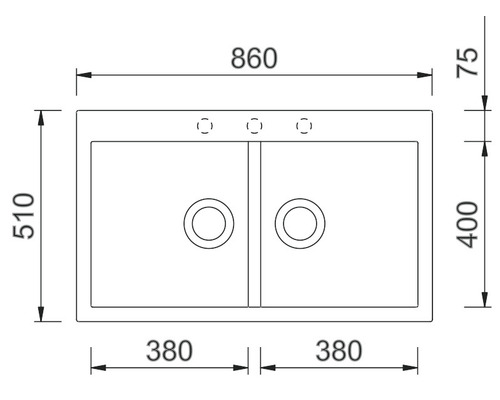 Technický nákres dřezu s rozměry