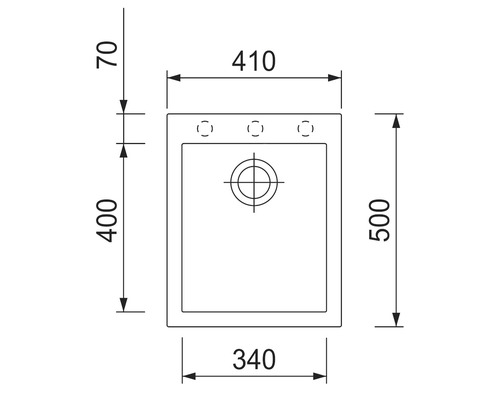 Technický nákres dřezu s rozměry