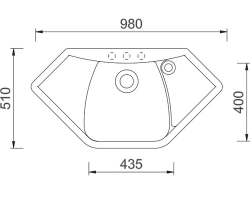 Technický výkres umyvadla s rozměry