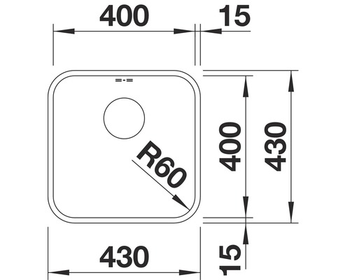 Nákres dřezu s rozměry