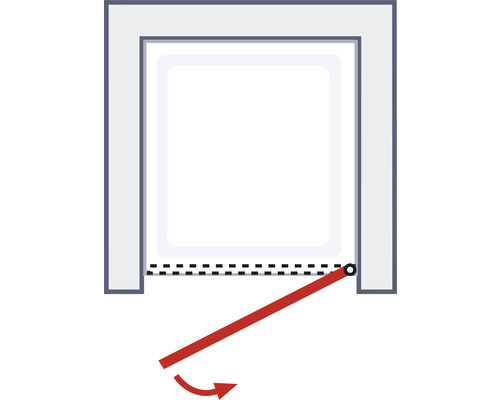 Ilustrace rolety s červenou rukojetí a šipkou označující rotační pohyb