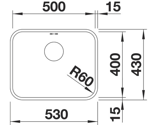 Technický výkres dřezu s rozměry