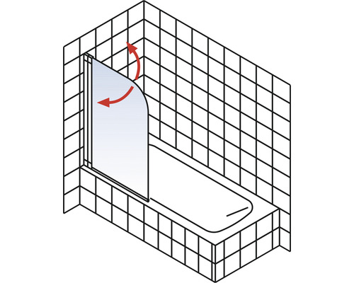 Vana s otočnou sprchovou stěnou pro ilustraci funkce otáčení