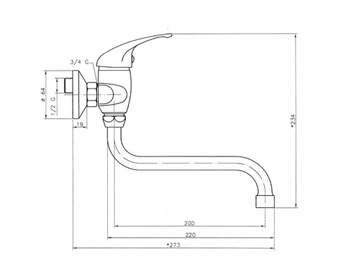Technický výkres kuchyňské baterie s rozměry