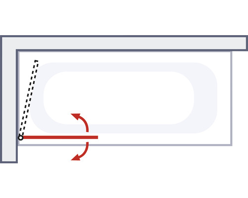 Nákres koupelnové baterie k vaně s rozsahem otáčení