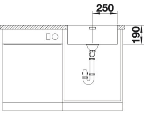 Nákres umyvadla o rozměrech 250 x 190 milimetrů.