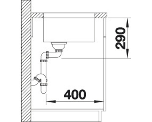 Nákres umyvadla s rozměry 290 a 400.