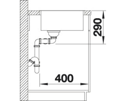 Nákres dřezu se sifonem a rozměry