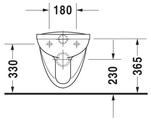 Technický nákres závěsného WC s rozměry.