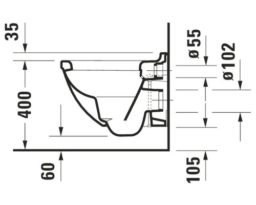 Technický nákres závěsného WC s rozměry