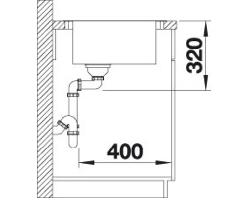 Technický výkres kuchyňského dřezu s rozměry 320 a 400