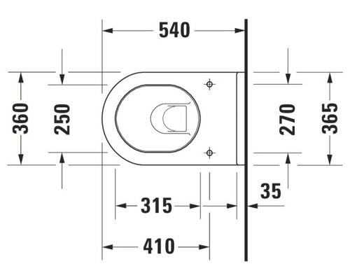 Technický nákres závěsného WC s rozměry.