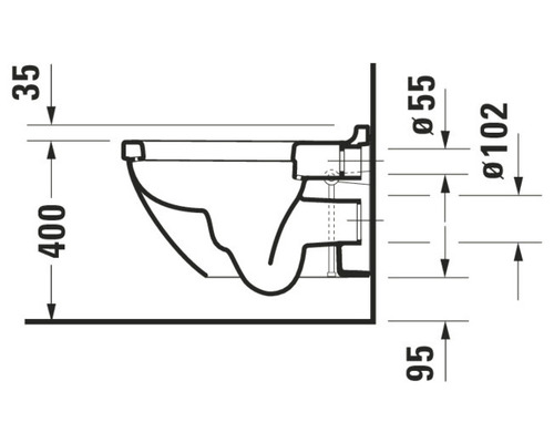 Technický nákres závěsného WC s rozměry.
