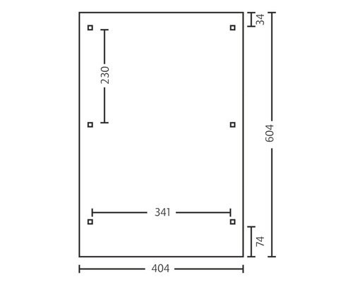 Technický výkres s rozměry 404, 604, 341, 230, 74 a 34 milimetrů.