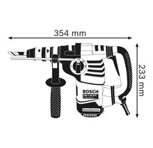 Obrázek vrtacího kladiva s rozměry: délka 354 mm, výška 233 mm.