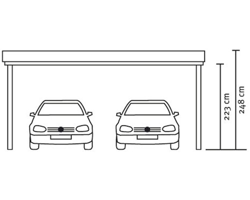 Nákres dvojitého přístřešku pro auto s rozměry.
