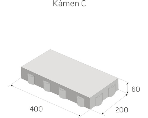 Ilustrace dlažebního kamene s rozměry 400 x 200 x 60 milimetrů