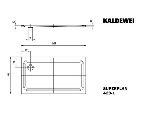 Kaldewei Superplan sprchová vanička rozměrový výkres