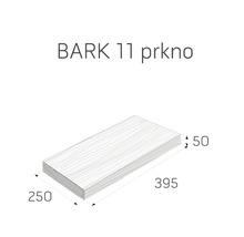 Obrázek dřevěné desky o rozměrech 395 x 250 x 50 milimetrů.