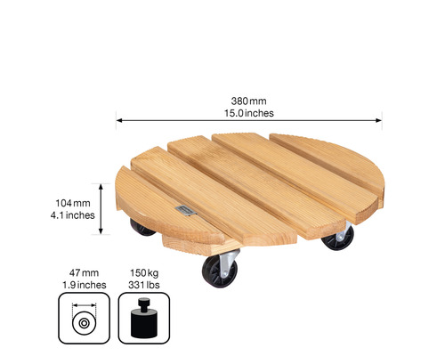 Kulatý dřevěný podstavec na květináč s rozměry a nosností