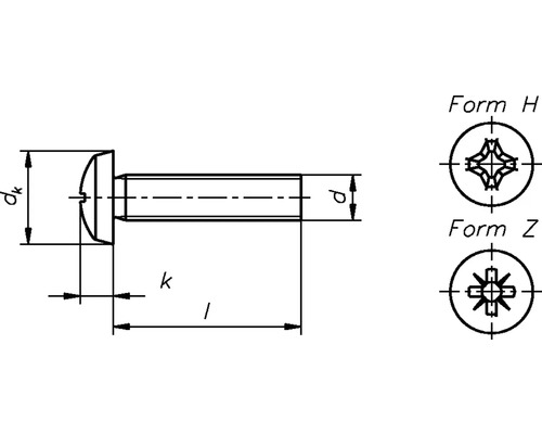 Technický nákres šroubu s rozměry a variantami hlavy
