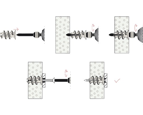 Ilustrace montáže hmoždinky do sádrokartonu