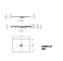 Technický nákres sprchové vaničky Conoflat 1600 x 900 mm