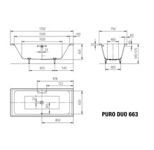 Technický výkres vany Puro Duo 663 s rozměry