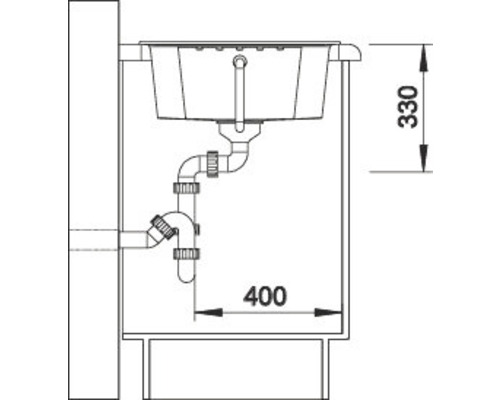 Nákres dřezu o rozměrech 330 a 400 milimetrů