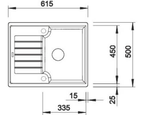 Nákres dřezu s rozměry