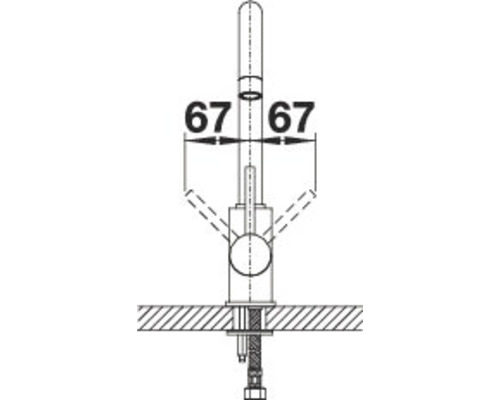 Technický nákres armatury s rozměry 67 milimetrů