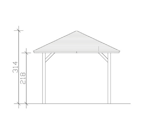 Nákres altánu s výškovými údaji