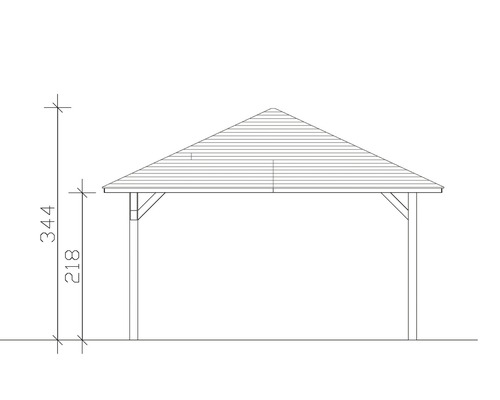 Obrázek výkresu pavilonu s uvedením výšky