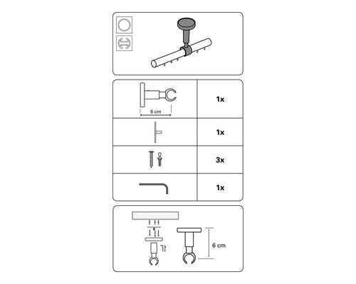 Obrázek dílů pro montáž záclonové tyče