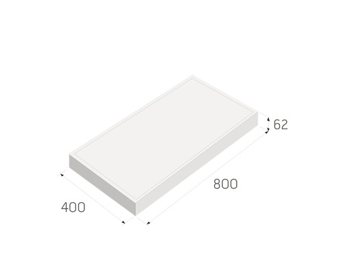 Technický nákres sprchové vaničky o rozměrech 800 x 400 x 62 milimetrů