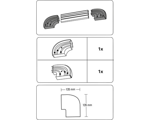 Návod k instalaci rohových dílů kabelových kanálů, rozměry a montážní informace