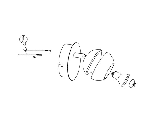 Rozkreslený nákres nástěnné lampy s montážním příslušenstvím