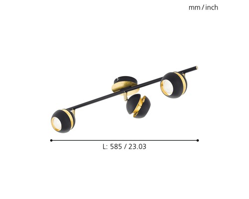 Stropní svítidlo se třemi reflektory, otočné, délka 585 milimetrů