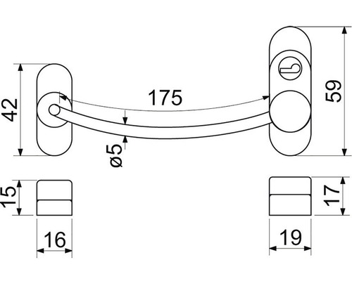 Technický výkres zámku okna a dveří s rozměry