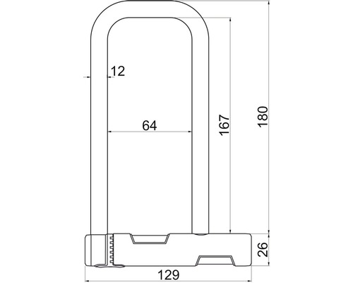 Technický nákres U-zámku s rozměry