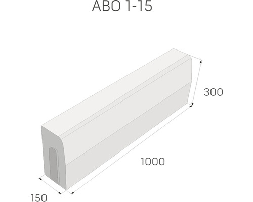 Obrubník s rozměry 150 x 300 x 1000 milimetrů