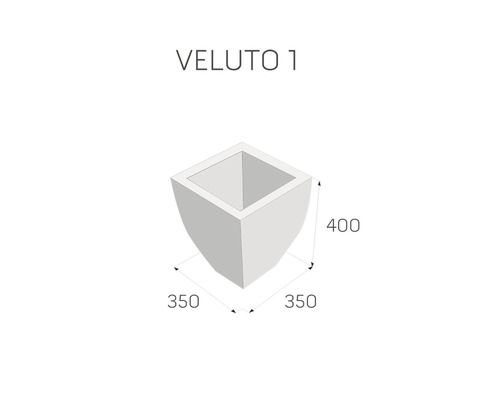 Nákres květináče Veluto 1 o rozměrech 350 x 350 x 400 mm