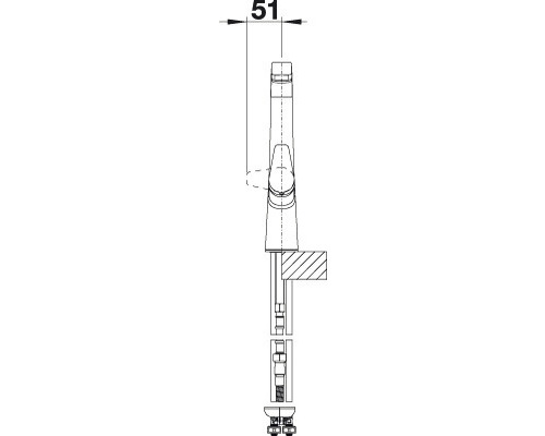 Technický nákres armatury s rozměrem 51