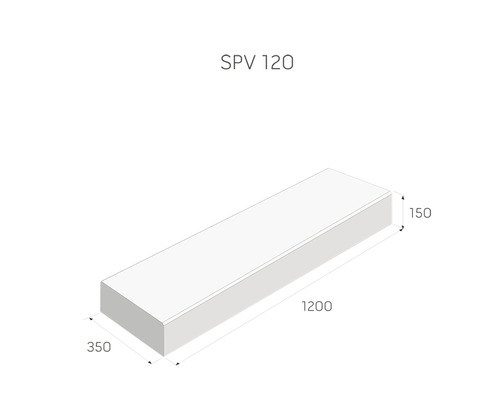 Zobrazení prvku SPV 120 o rozměrech 1200 x 350 x 150 mm.