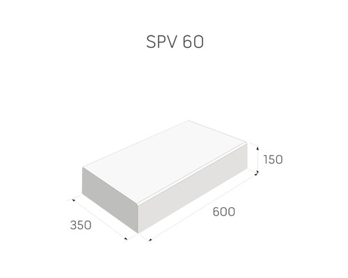 Technický výkres dlažební kostky o rozměrech 600 x 350 x 150 milimetrů.