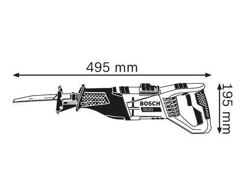 Obrázek přímočaré pily o rozměrech 495 mm délky a 195 mm výšky