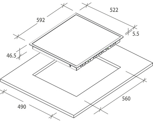 Technický výkres varné desky s rozměry