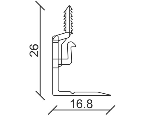 Profilová lišta s rozměry 26 a 16,8 milimetrů