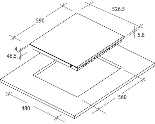 Nákres instalační situace varné desky s rozměry